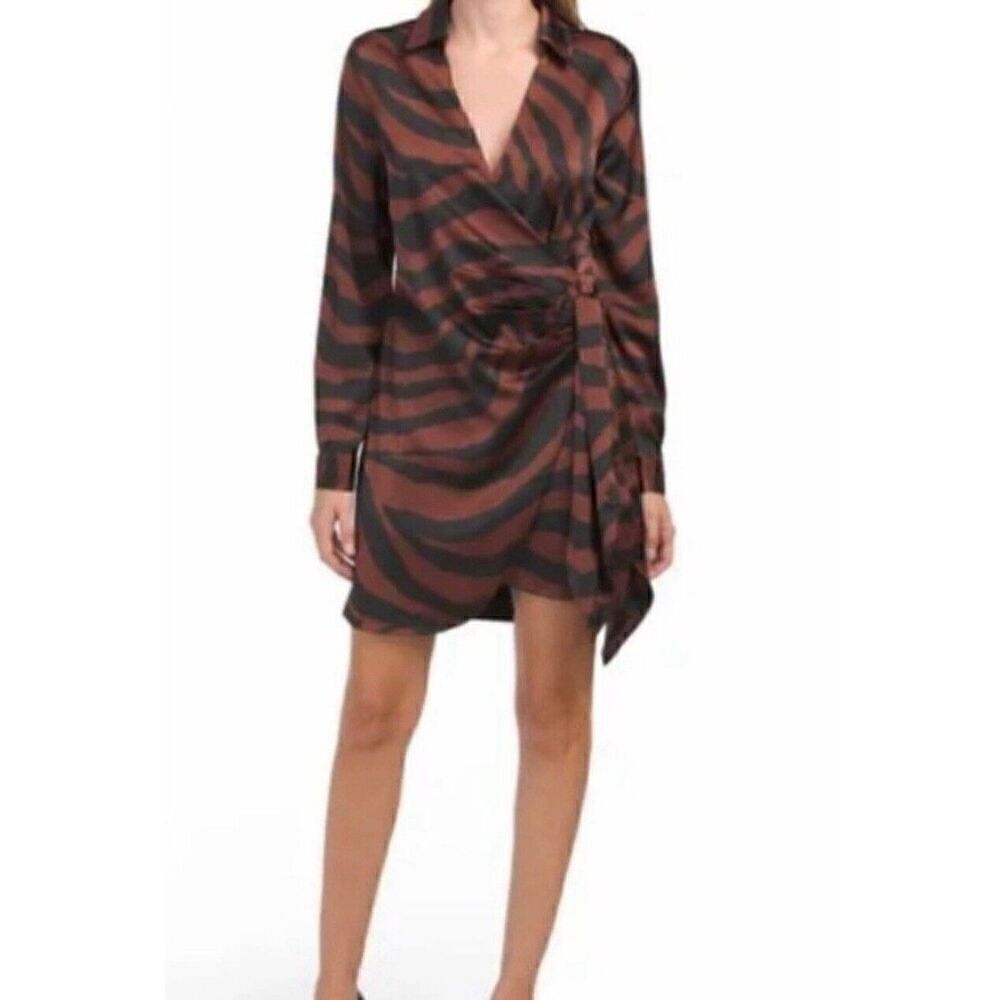 House of Harlow 1960 Mini Dress Collared   Animal Print Side Tie Faux Wrap Sz XS